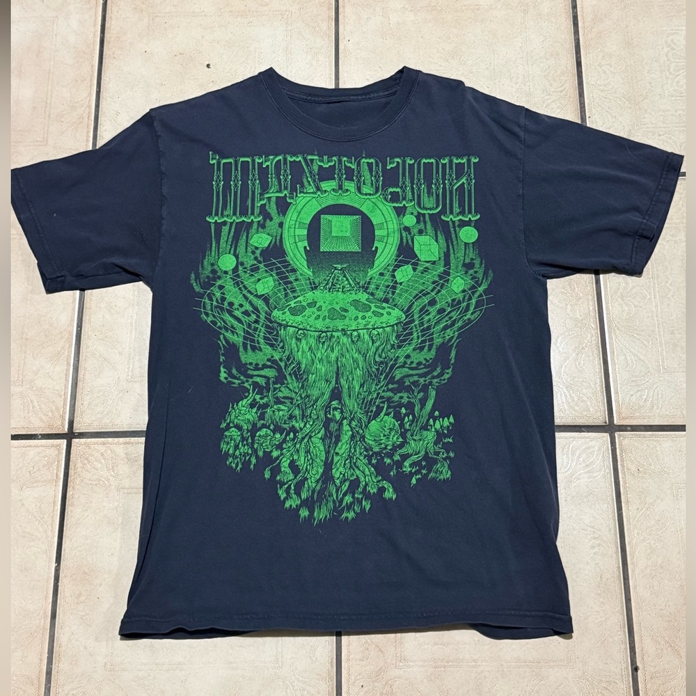 Men's Graphic Tee - Navy with Neon Green Print